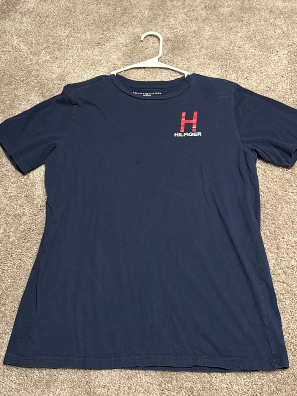 Tommy Hilfiger Navy Short Sleeve Tee with Red H Logo